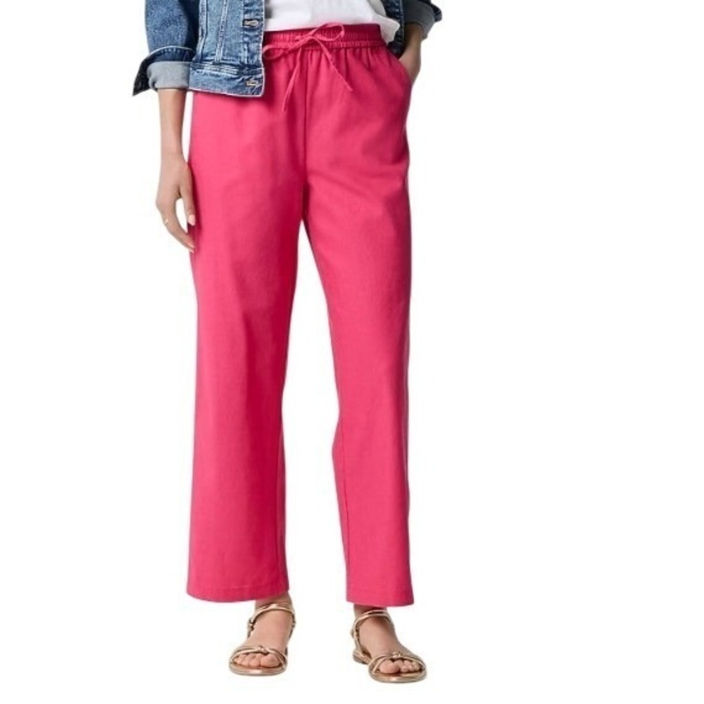 J. Crew Women's Sz. 12 Cropped Linen Blend Pull On Drawstring Pants Pink NWT $90